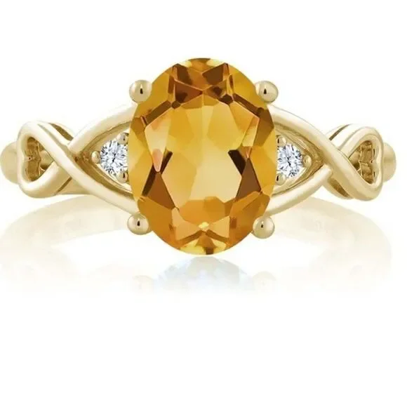 18K Yellow Gold and 925 Sterling Silver with Yellow Citrine and White Topaz Ring